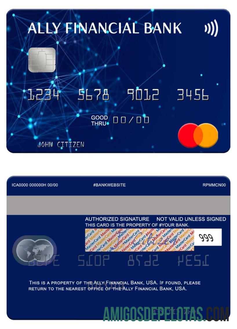 Mastercard do Banco Financeiro Aliado dos EUA exemplo